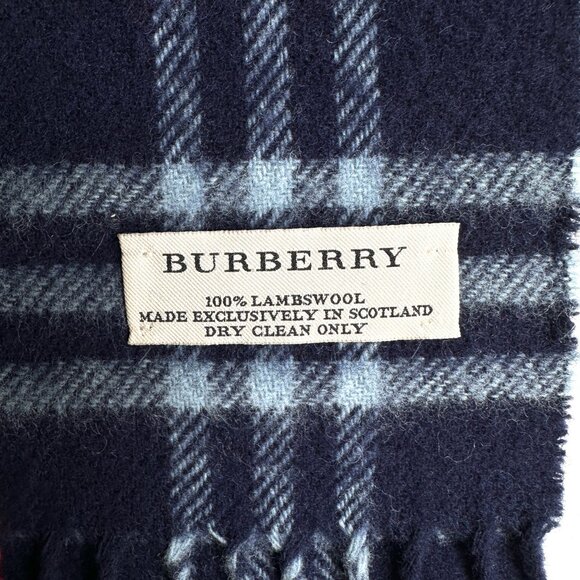 NEW - BURBERRY made in Scotland 100% Lambswool Paid Navy Scarf - UNISEX - Picture 2 of 7